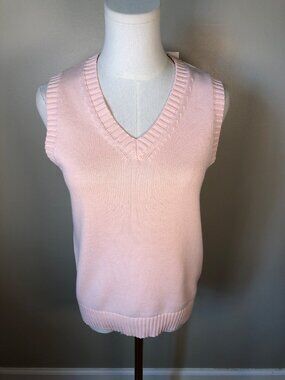 NWT Campure 100% Cotton Light Pink Knit V Neck Sweater Vest Sz S Preppy Classic